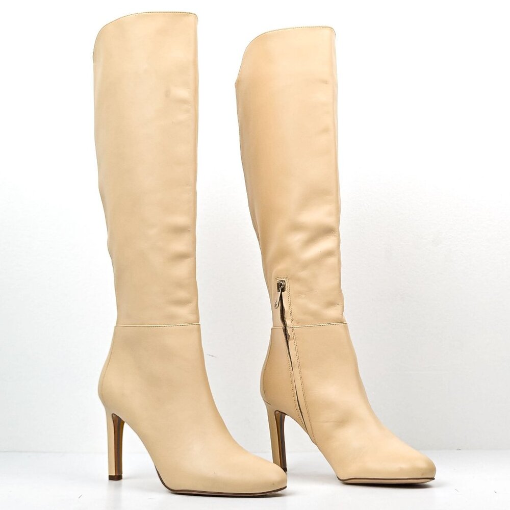 Sam Edelman Women Shauna Eggshell leather Zip Round Heel Tall Boots sz 10